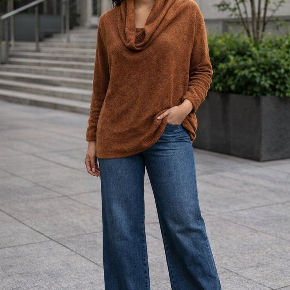 LOFT Warm Brown Cowl Neck‎ Sweater M